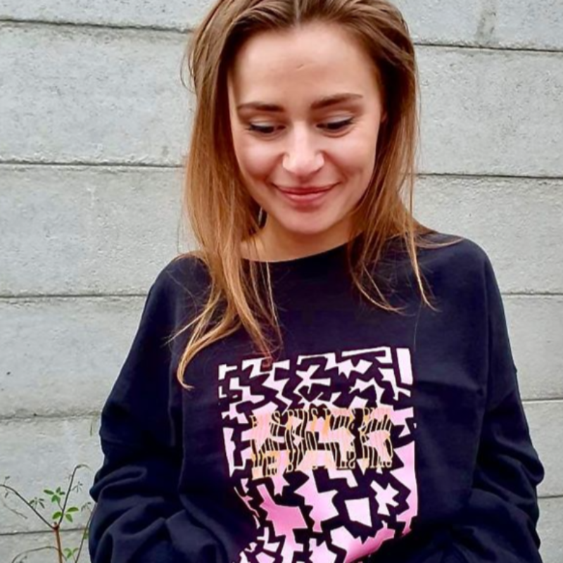 Sweater 'Ruisvol' zwart/roze/wit