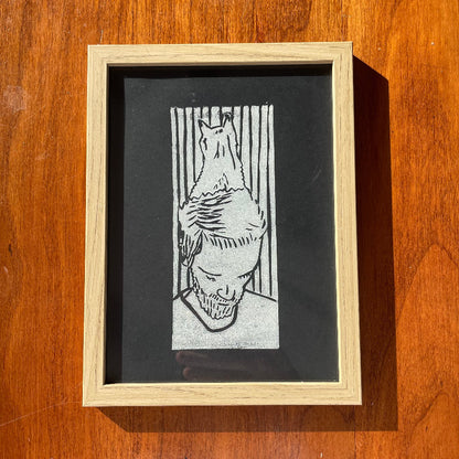 Linoprint 'Cathead' Naomi Ramaker