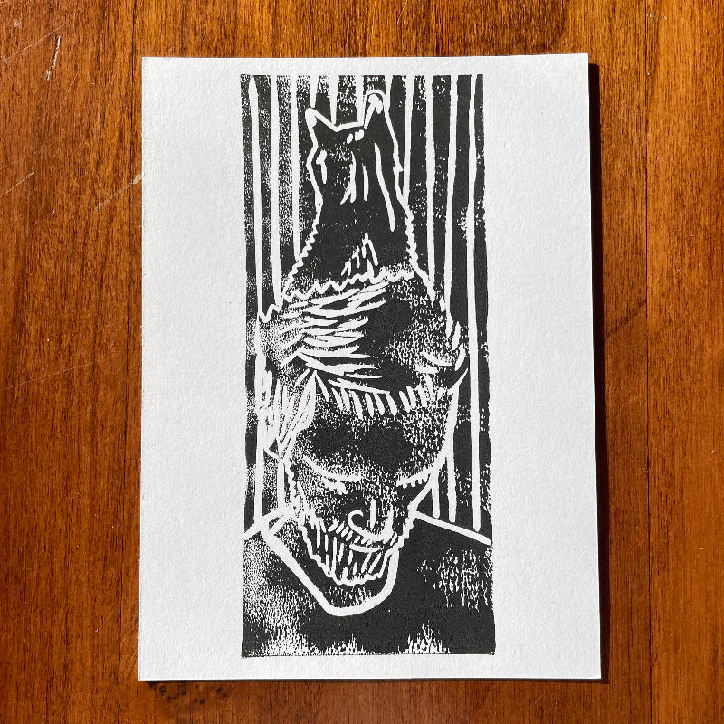 Linoprint 'Cathead' Naomi Ramaker