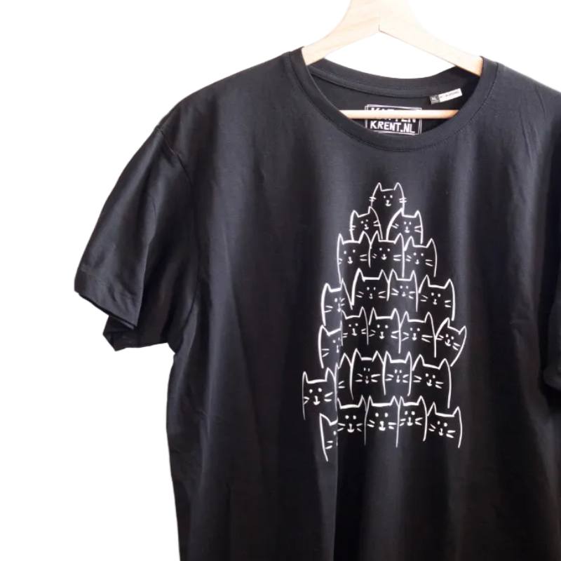 Shirt met 'Poezentekening' hoofdjes