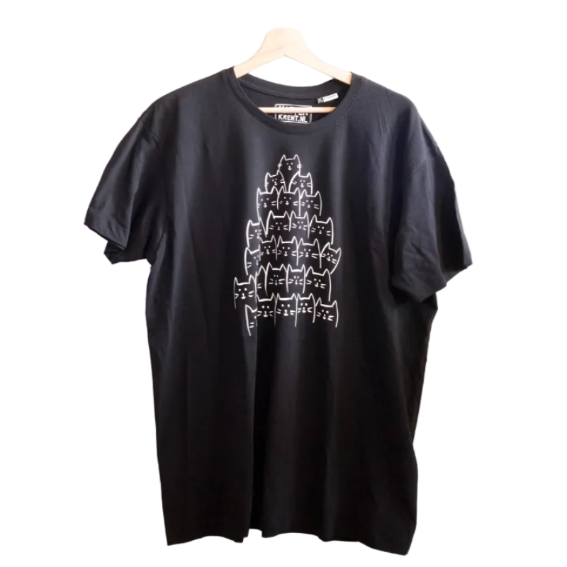 Shirt met 'Poezentekening' hoofdjes