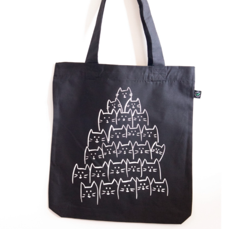 Totebag zwart 'Kattenkopjes'
