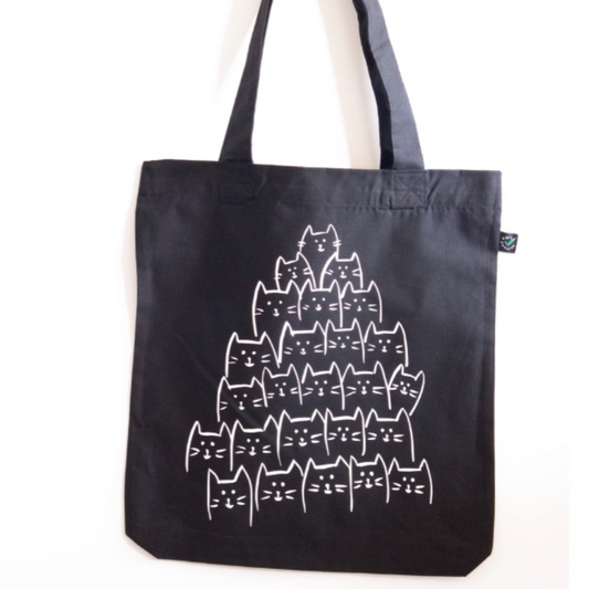 Totebag zwart 'Kattenkopjes'