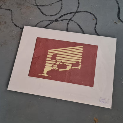 Welmaakt 'Badkamer' linoprint